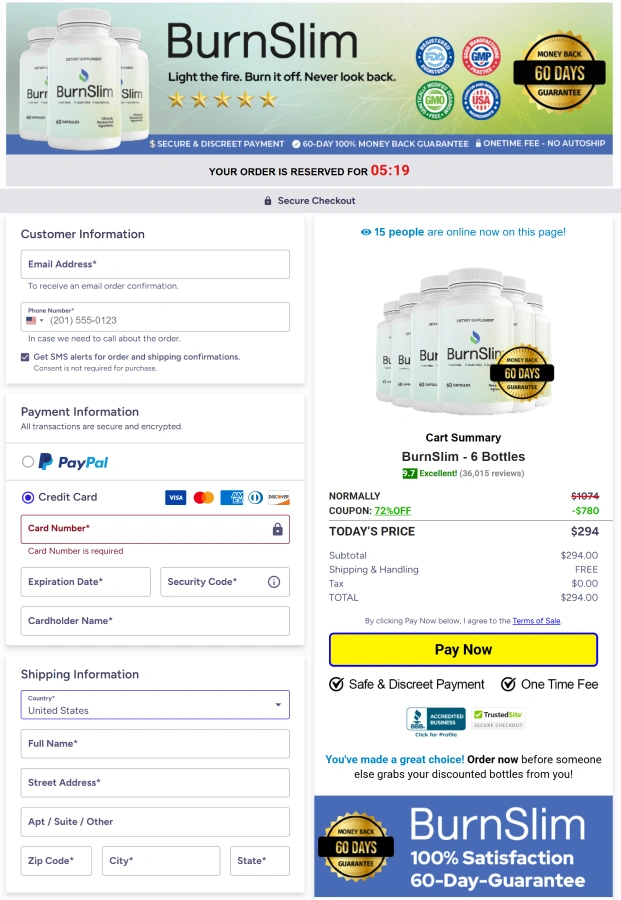 BurnSlim secure checkout page